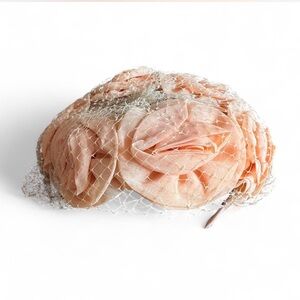 Authentic Vtg 50s 60s Peach Rosette Pillbox Hat Fascinator w/ Veil